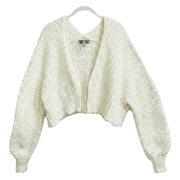Urban Outfitters Cropped Fuzzy Cardigan Ivory Textured Knit M - Picture 1 of 7